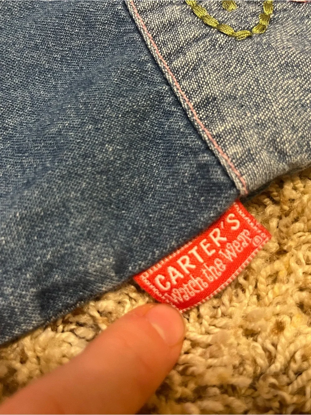 Carter's Patchwork Denim Dress with Pink & Green Embroidery